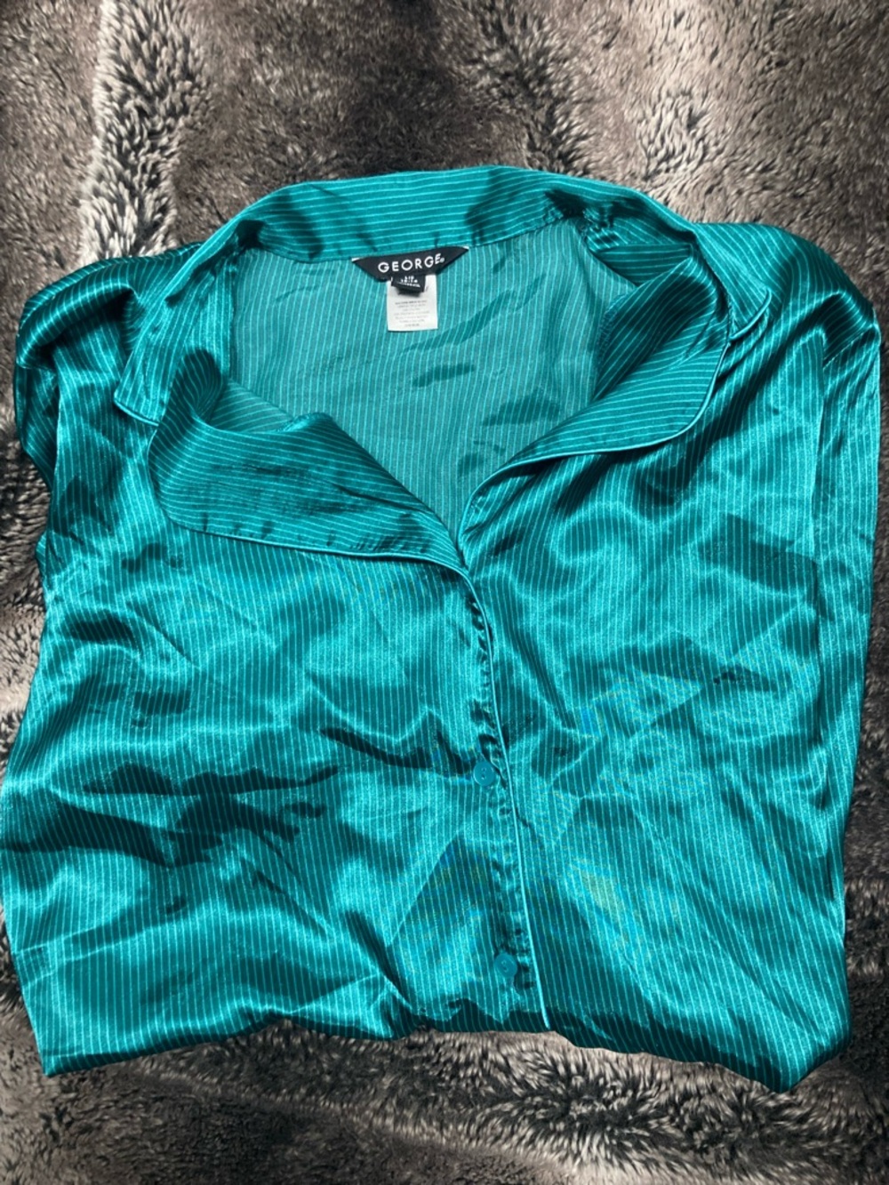 George Teal Striped Satin long sleeve button down